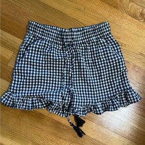 Dizzy Lizzy Shorts Black White Checkered Elastic Waist Ruffle Hem Small‎
